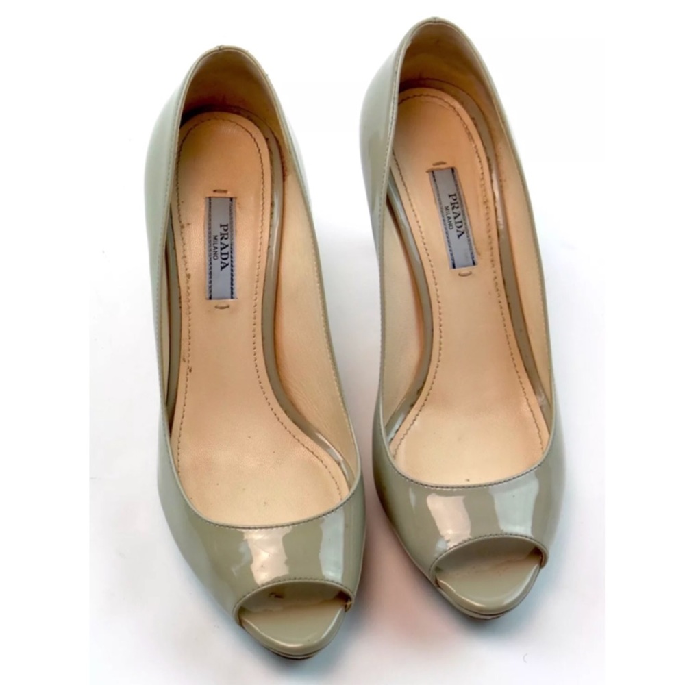 PRADA Patent Leather Peep Toe Platform Pumps Heel